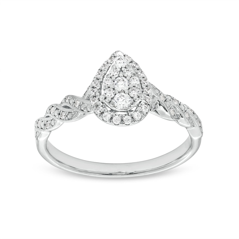 1/4 CT. T.W. Pear-Shaped Multi-Diamond Frame Twist Shank Vintage-Style Promise Ring in 10K White Gold