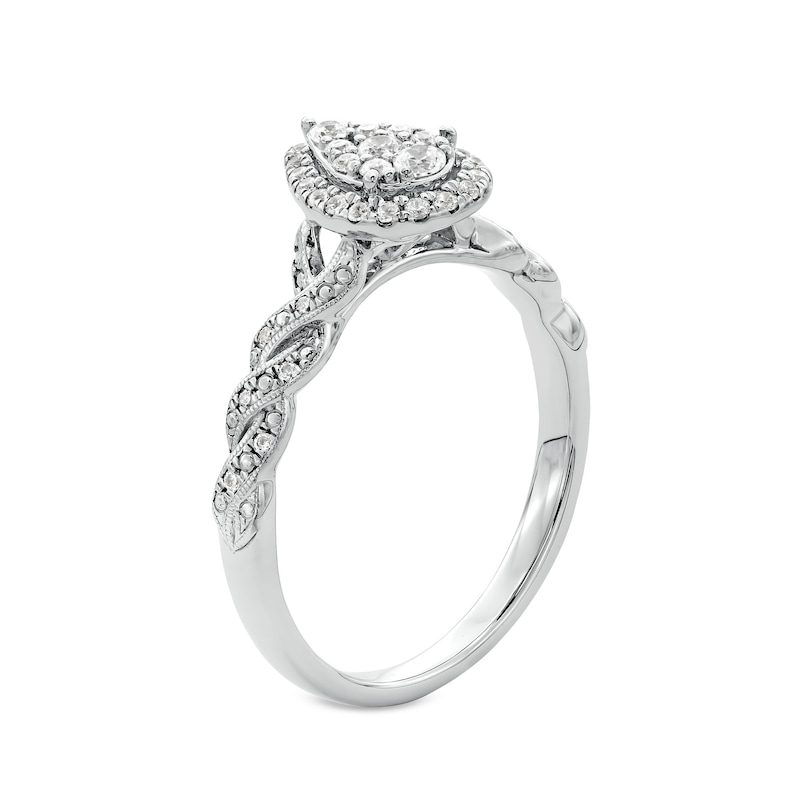 1/4 CT. T.W. Pear-Shaped Multi-Diamond Frame Twist Shank Vintage-Style Promise Ring in 10K White Gold