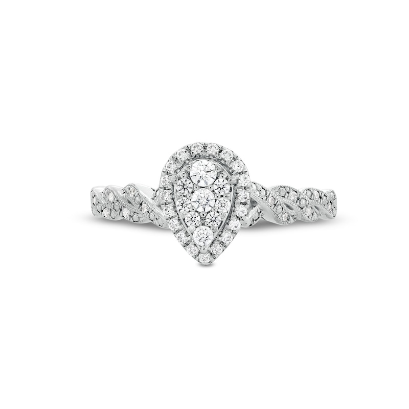 1/4 CT. T.W. Pear-Shaped Multi-Diamond Frame Twist Shank Vintage-Style Promise Ring in 10K White Gold