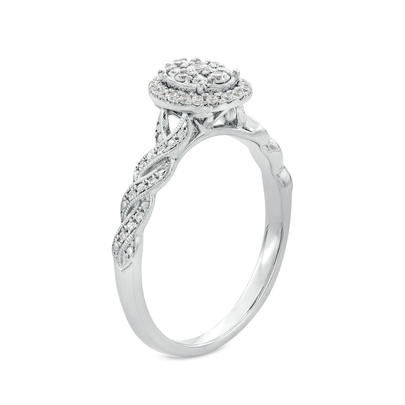 1/4 CT. T.W. Oval-Shaped Multi-Diamond Frame Twist Shank Vintage-Style Promise Ring in 10K White Gold