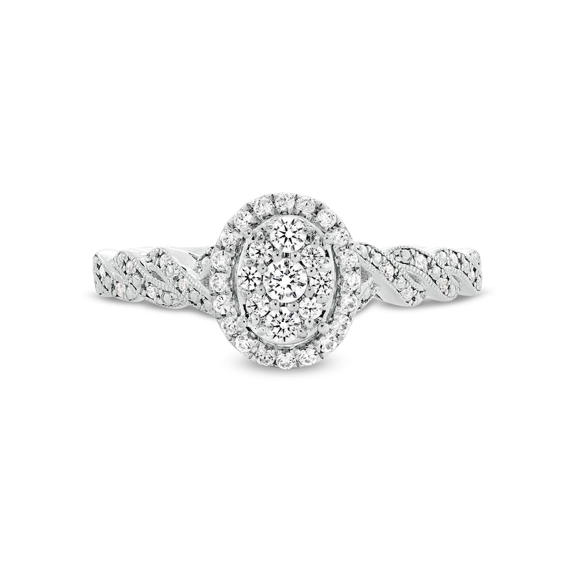 1/4 CT. T.W. Oval-Shaped Multi-Diamond Frame Twist Shank Vintage-Style Promise Ring in 10K White Gold