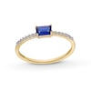 Thumbnail Image 0 of Sideways Emerald-Cut Blue and White Lab-Created Sapphire Ring in Sterling Silver with 14K Gold Plate