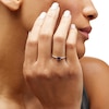 Thumbnail Image 1 of Sideways Emerald-Cut Blue and White Lab-Created Sapphire Ring in Sterling Silver with 14K Gold Plate