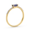 Thumbnail Image 2 of Sideways Emerald-Cut Blue and White Lab-Created Sapphire Ring in Sterling Silver with 14K Gold Plate