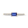 Thumbnail Image 3 of Sideways Emerald-Cut Blue and White Lab-Created Sapphire Ring in Sterling Silver with 14K Gold Plate