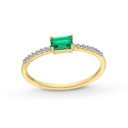 Sideways Emerald-Cut Lab-Created Emerald and White Lab-Created Sapphire Ring in Sterling Silver with 14K Gold Plate