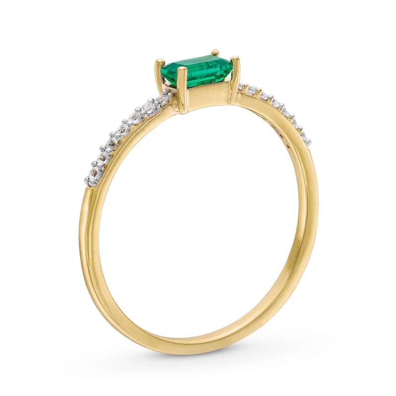 Sideways Emerald-Cut Lab-Created Emerald and White Lab-Created Sapphire Ring in Sterling Silver with 14K Gold Plate