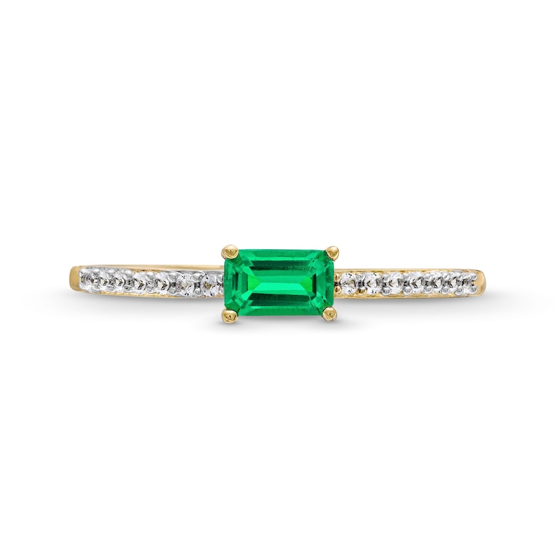 Sideways Emerald-Cut Lab-Created Emerald and White Lab-Created Sapphire Ring in Sterling Silver with 14K Gold Plate