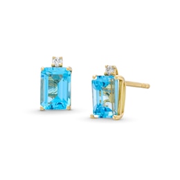 EFFY™ Collection Emerald-Cut Swiss Blue Topaz and Diamond Accent Stud Earrings in 14K Gold