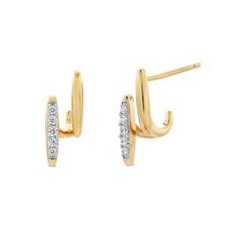 1/10 CT. T.W. Diamond and Polished Double Row Stud Earrings in 10K Gold