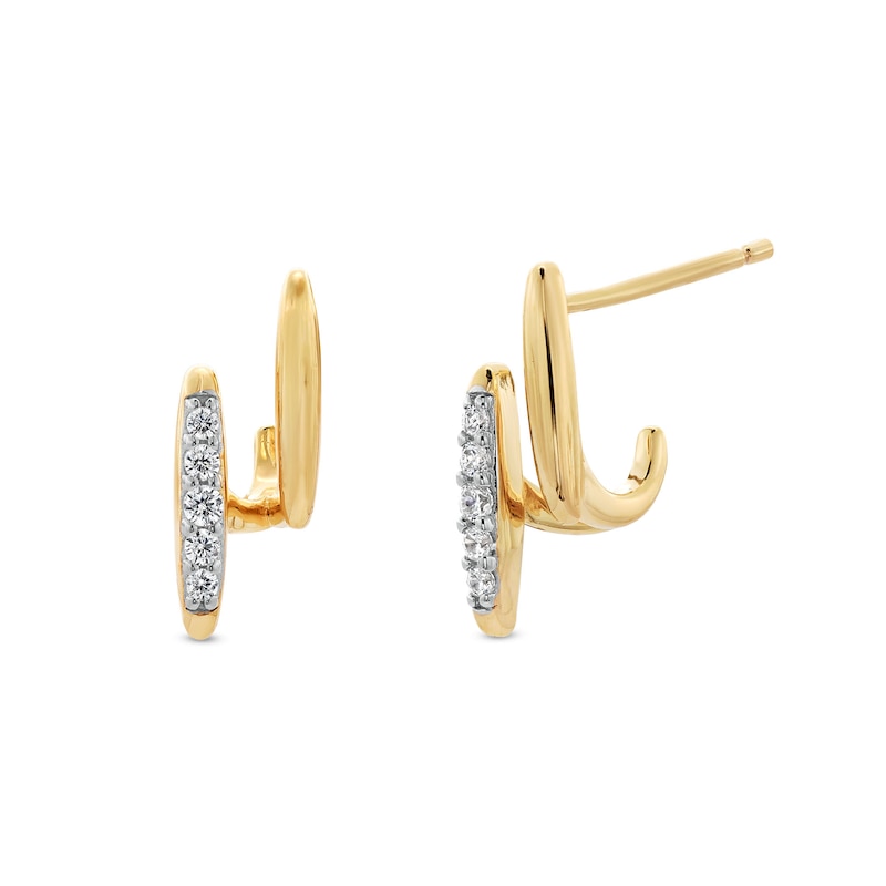 Main Image 1 of 1/10 CT. T.W. Diamond and Polished Double Row Stud Earrings in 10K Gold