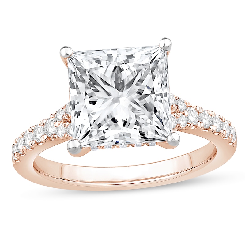 Main Image 1 of 4-1/2 CT. T.W. Princess-Cut Certified Lab-Created Diamond Split Shank Engagement Ring in 14K Rose Gold (F/SI2)