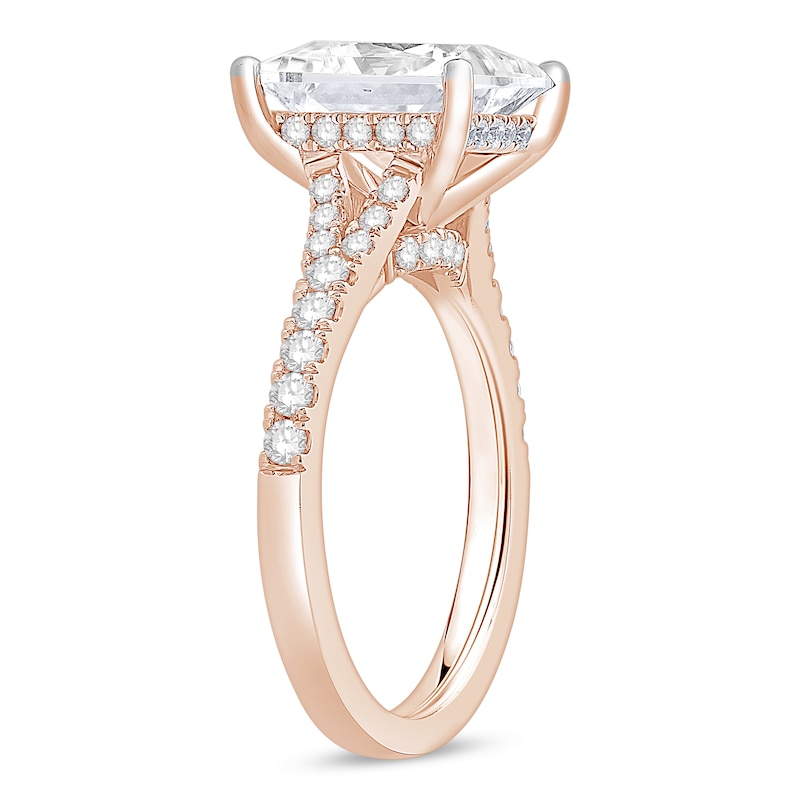 Main Image 2 of 4-1/2 CT. T.W. Princess-Cut Certified Lab-Created Diamond Split Shank Engagement Ring in 14K Rose Gold (F/SI2)