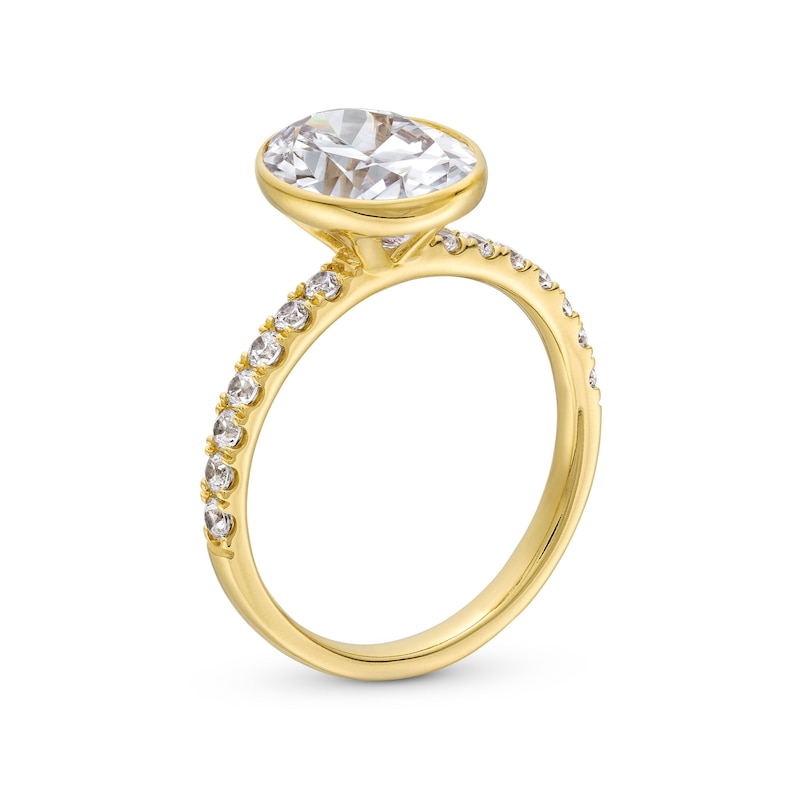 Main Image 3 of 3-1/3 CT. T.W. Oval Certified Lab-Created Diamond Polished Frame Engagement Ring in 14K Gold (F/VS2)