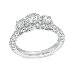 1 CT. T.W. Diamond Frame Three Stone Engagement Ring in 10K White Gold