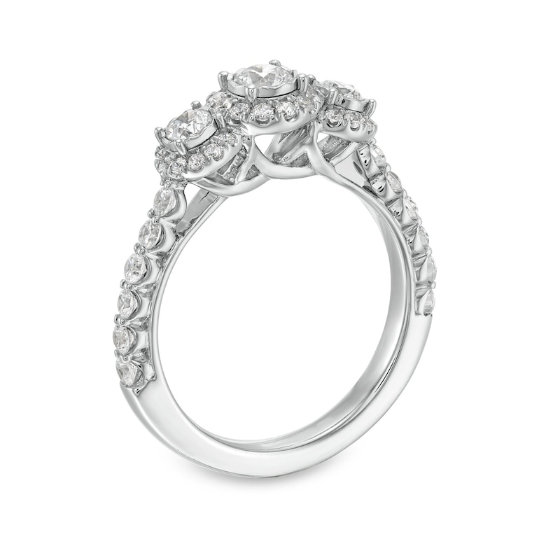 Main Image 3 of 1 CT. T.W. Diamond Frame Three Stone Engagement Ring in 10K White Gold