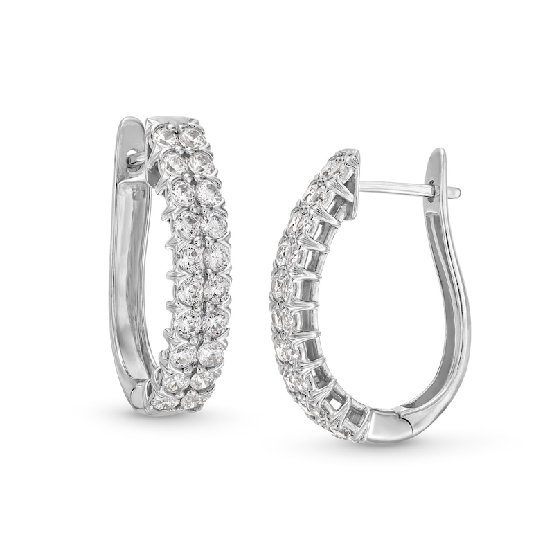 Main Image 1 of 2 CT. T.W. Certified Lab-Created Diamond Double Row Oval Hoop Earrings in 14K White Gold (F/SI2)