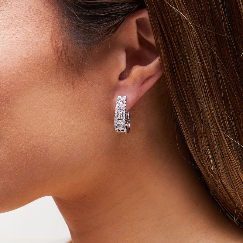 Main Image 2 of 1-1/2 CT. T.W. Certified Lab-Created Diamond Graduated Triple Row Hoop Earrings in 14K White Gold (F/SI2)