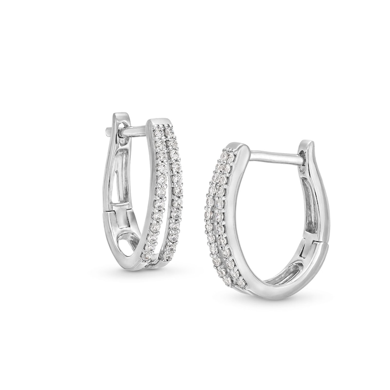 Main Image 1 of 1/4 CT. T.W. Diamond Split Double Row Hoop Earrings in 10K White Gold