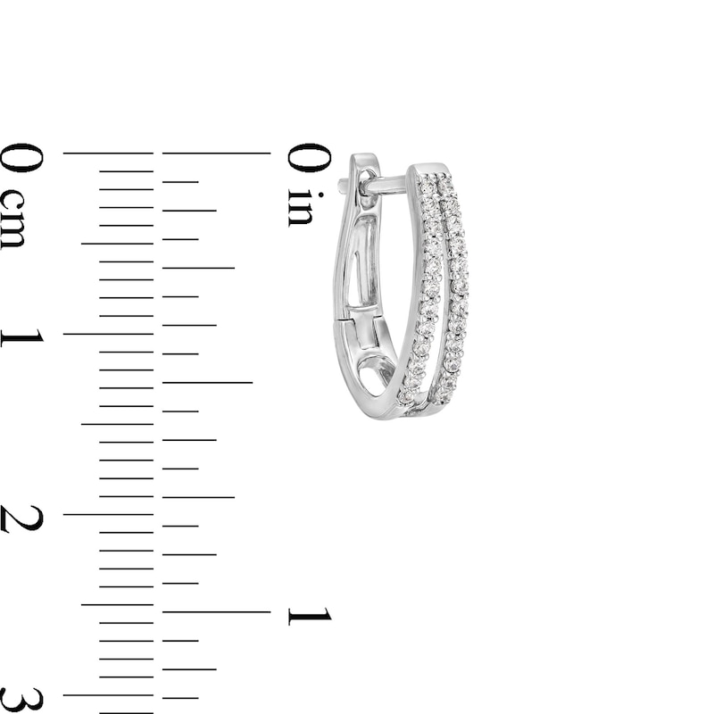 Main Image 3 of 1/4 CT. T.W. Diamond Split Double Row Hoop Earrings in 10K White Gold