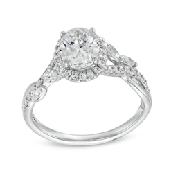 1-3/8 CT. T.W. Oval Diamond Frame Crossover Leaf Shank Engagement Ring in 10K White Gold