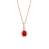 Thumbnail Image 1 of Pear-Shaped Certified Ruby and 1/8 CT. T.W. Diamond Frame Drop Pendant in 10K Rose Gold