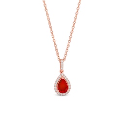 Pear-Shaped Certified Ruby and 1/8 CT. T.W. Diamond Frame Drop Pendant in 10K Rose Gold