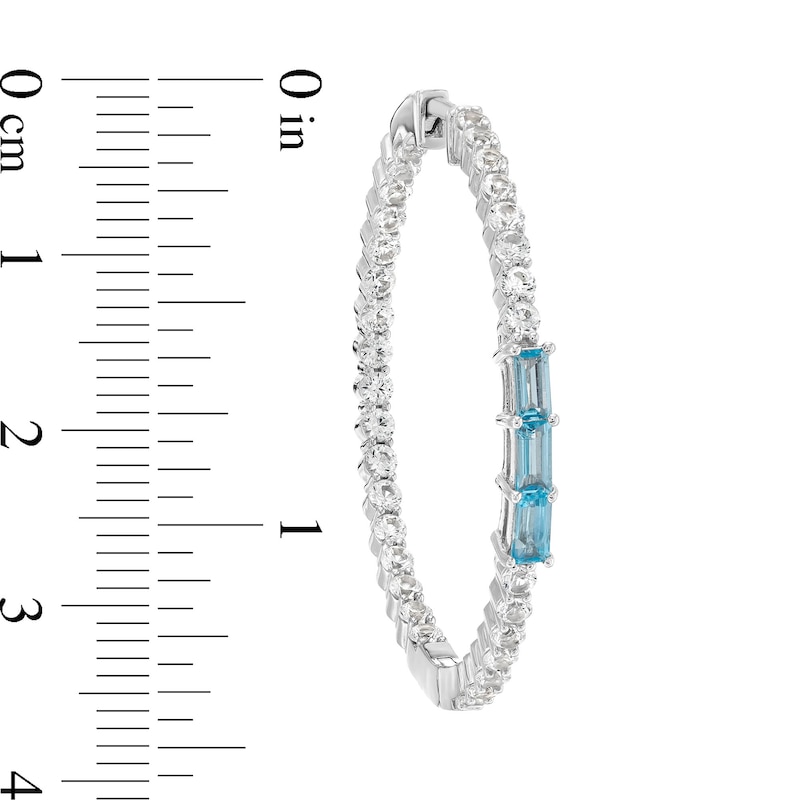 Main Image 3 of Baguette-Cut Swiss Blue Topaz and White Lab-Created Sapphire Trio Inside-Out Hoop Earrings in Sterling Silver