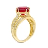 Thumbnail Image 3 of Asscher-Cut Lab-Created Ruby and White Lab-Created Sapphire Triple Row Ring in Sterling Silver with 14K Gold Plate