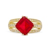 Thumbnail Image 4 of Asscher-Cut Lab-Created Ruby and White Lab-Created Sapphire Triple Row Ring in Sterling Silver with 14K Gold Plate