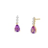 Thumbnail Image 1 of Pear-Shaped Amethyst and White Lab-Created Sapphire Drop Earrings in Sterling Silver with 14K Gold Plate