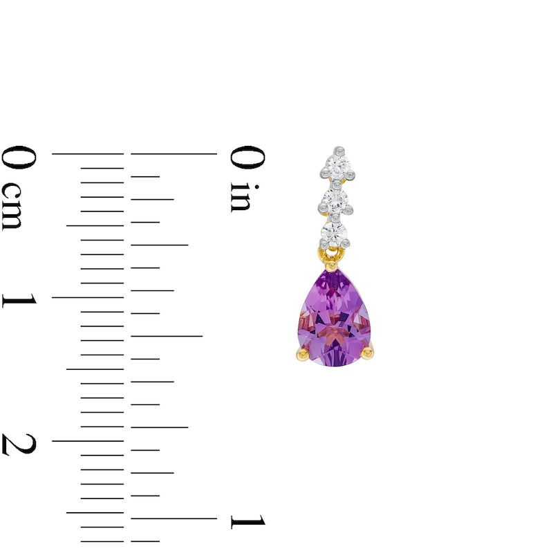 Pear-Shaped Amethyst and White Lab-Created Sapphire Drop Earrings in Sterling Silver with 14K Gold Plate