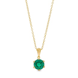 8.0mm Lab-Created Emerald Solitaire Drop Pendant in Sterling Silver with 18K Gold Plate