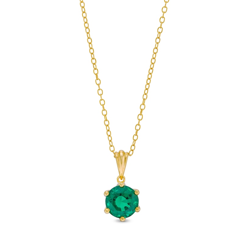 Main Image 1 of 8.0mm Lab-Created Emerald Solitaire Drop Pendant in Sterling Silver with 18K Gold Plate