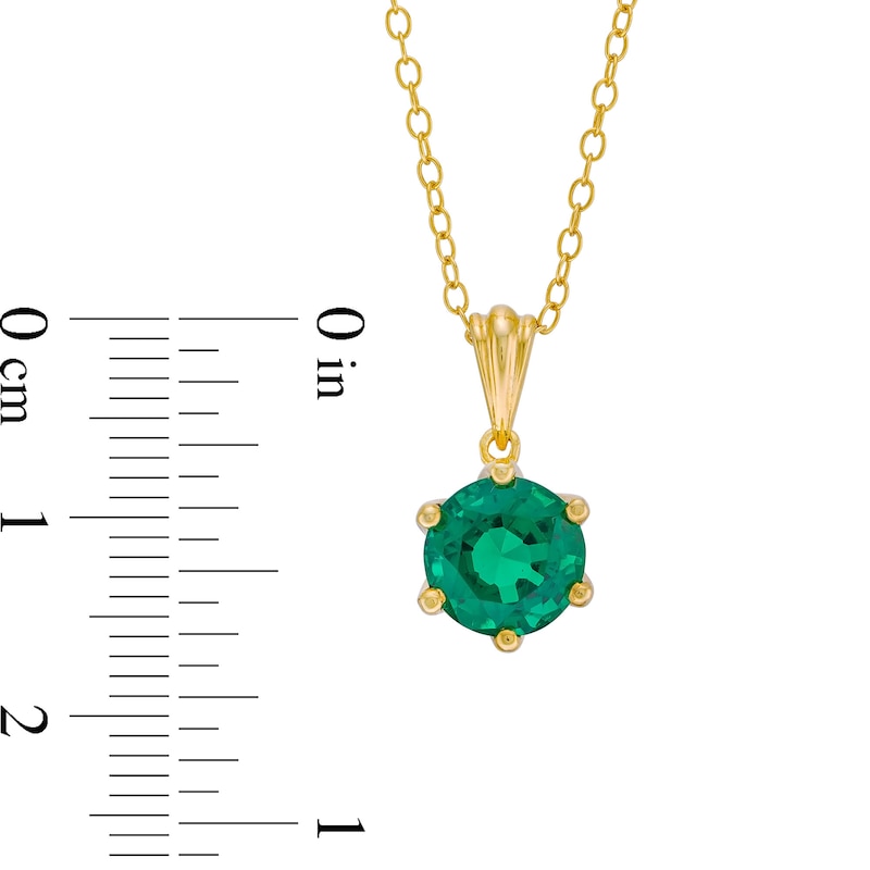 Main Image 3 of 8.0mm Lab-Created Emerald Solitaire Drop Pendant in Sterling Silver with 18K Gold Plate