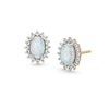 Thumbnail Image 1 of Oval Lab-Created Opal and White Lab-Created Sapphire Sunburst Frame Stud Earrings in Sterling Silver with 18K Gold Plate