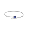 Thumbnail Image 0 of Emerald-Cut Blue and Pear-Shaped White Lab-Created Sapphire Open Bypass Bangle in Sterling Silver - 7.5"