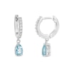 Thumbnail Image 1 of Pear-Shaped Aquamarine and White Lab-Created Sapphire Dangle Hoop Earrings in Sterling Silver