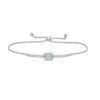 Thumbnail Image 0 of Emerald-Cut Aquamarine and White Lab-Created Sapphire Frame Bar Bolo Bracelet in Sterling Silver - 9.0"