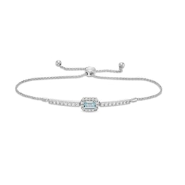 Emerald-Cut Aquamarine and White Lab-Created Sapphire Frame Bar Bolo Bracelet in Sterling Silver - 9.0&quot;