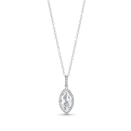 Marquise White Lab-Created Sapphire Frame Drop Pendant in Sterling Silver