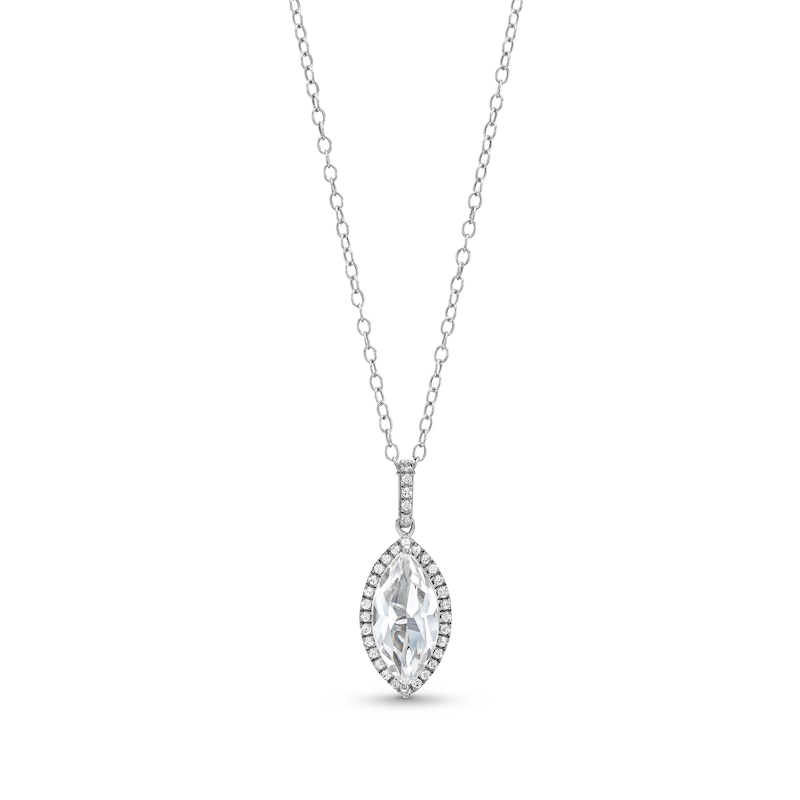 Marquise White Lab-Created Sapphire Frame Drop Pendant in Sterling Silver