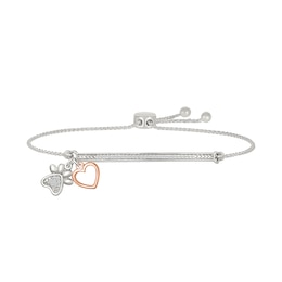 1/8 CT. T.W. Diamond &quot;DOG MOM&quot; Paw Print and Heart Charm Bolo Bracelet in Sterling Silver and 10K Rose Gold - 9.0&quot;