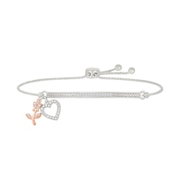 1/10 CT. T.W. Diamond &quot;GRANDMA&quot; Flower and Heart Charm Bolo Bracelet in Sterling Silver and 10K Rose Gold - 9.0&quot;