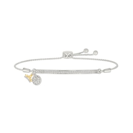 1/10 CT. T.W. Diamond &quot;QUINCEAÑERA&quot; Crown and 15 Charm Bolo Bracelet in Sterling Silver and 10K Gold - 9.0&quot;