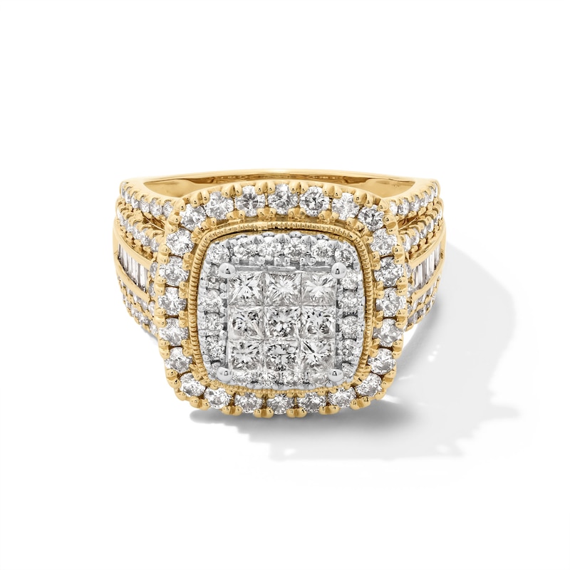 Main Image 1 of 2 CT. T.W. Princess-Cut Multi-Diamond Double Cushion Frame Multi-Row Engagement Ring in 10K Gold