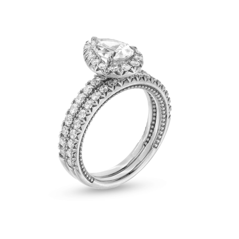 2 CT. T.W. Pear-Shaped Certified Lab-Created Diamond Frame Bridal Set in 14K White Gold (F/VS2)