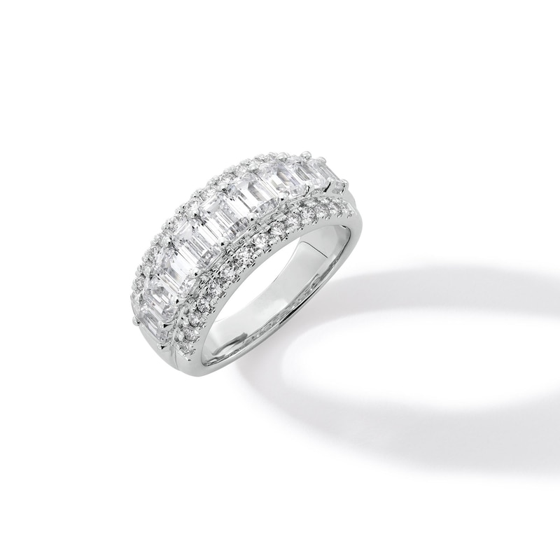 Main Image 1 of 3 CT. T.W. Emerald-Cut Certified Lab-Created Diamond Border Triple Row Anniversary Band in 14K White Gold (F/VS2)