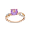 Thumbnail Image 0 of 7.0mm Cushion-Cut Amethyst and 1/10 CT. T.W. Diamond Loop Shank Ring in 10K Rose Gold