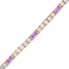 Thumbnail Image 1 of Baguette-Cut Amethyst and White Lab-Created Sapphire Alternating Bracelet in Sterling Silver with 18K Rose Gold Plate